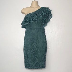Haute Monde lace one shoulder ruffle midi dress S